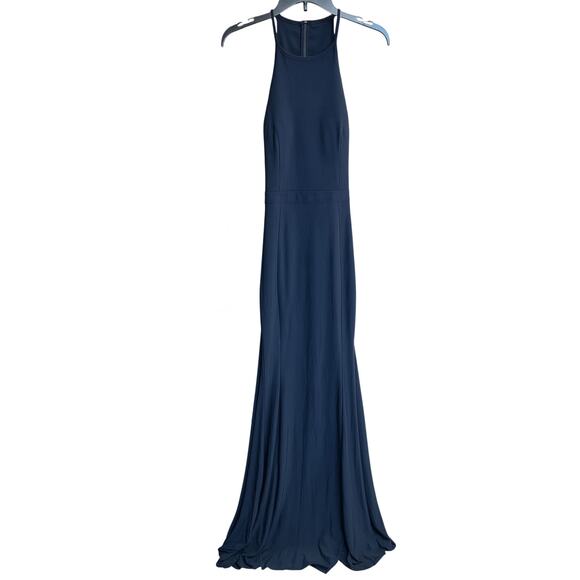 Sherri Hill Navy High Neck Formal Gown Size 4 Slit Dress Floor Length - Picture 2 of 4